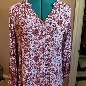 Mason & Belle Womens Button-Front Floral Tunic Top in Rust